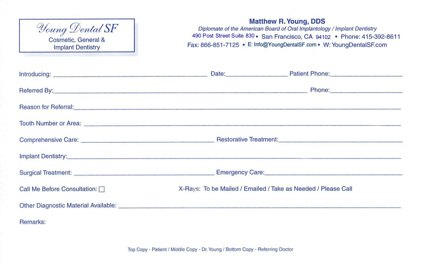 Young Dental SF Group - Patient Referral Form